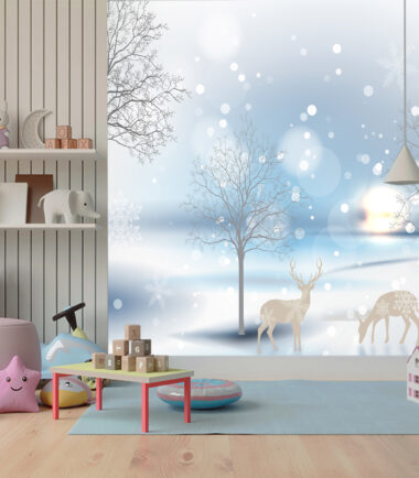 Deer Silhouette with Misty Forest Wall Mural
