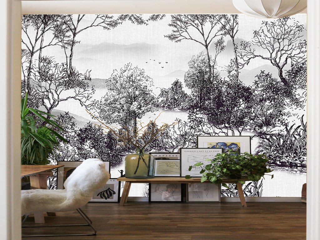 3D Hand Drawn Blue Floral Elephant Wall Mural