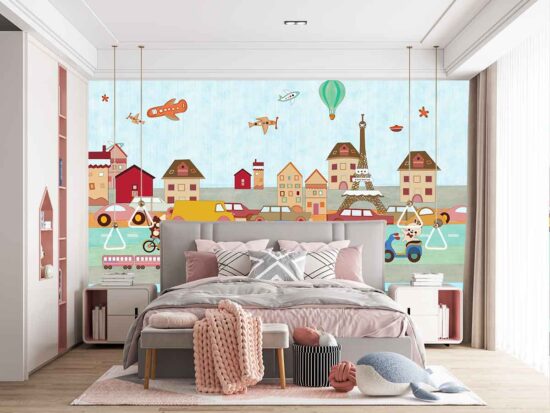 01Beautiful Cartoon cityspace Kids Wallpaper