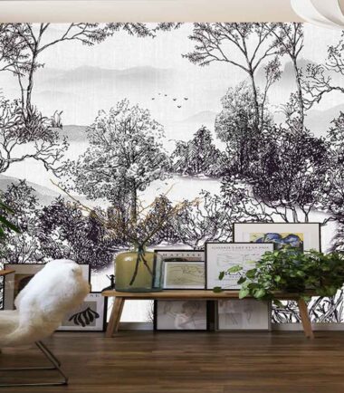 01Vintage Monochrome Landscape wallpaper toile style