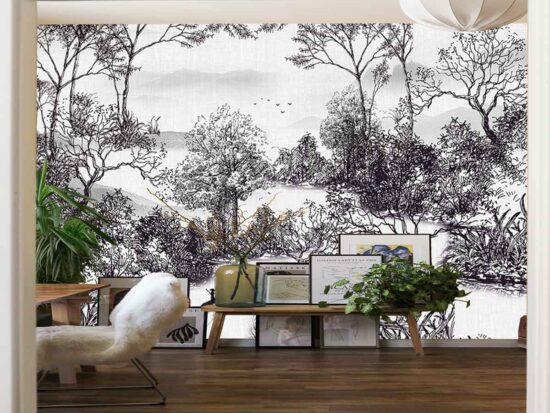 01Vintage Monochrome Landscape wallpaper toile style