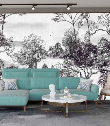 Vintage Monochrome Landscape Wallpaper Toile Style