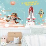 space rocket kids wallpaper with astronaut planets and rockets for bedroom