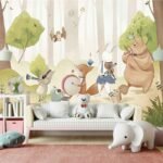 Cartoon Animals Music Concert Nursery Wallpaper