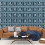 luxury blue floral wallpaper with traditional decorative pattern for living room