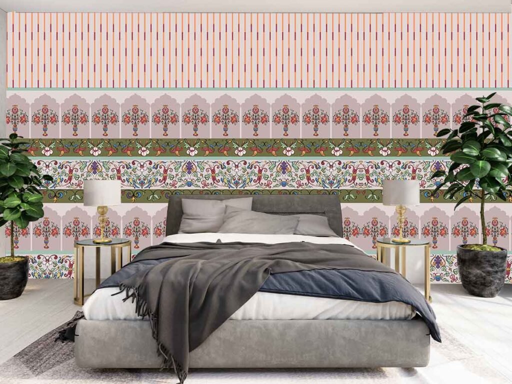 multicolour floral border wallpaper for bedroom feature wall