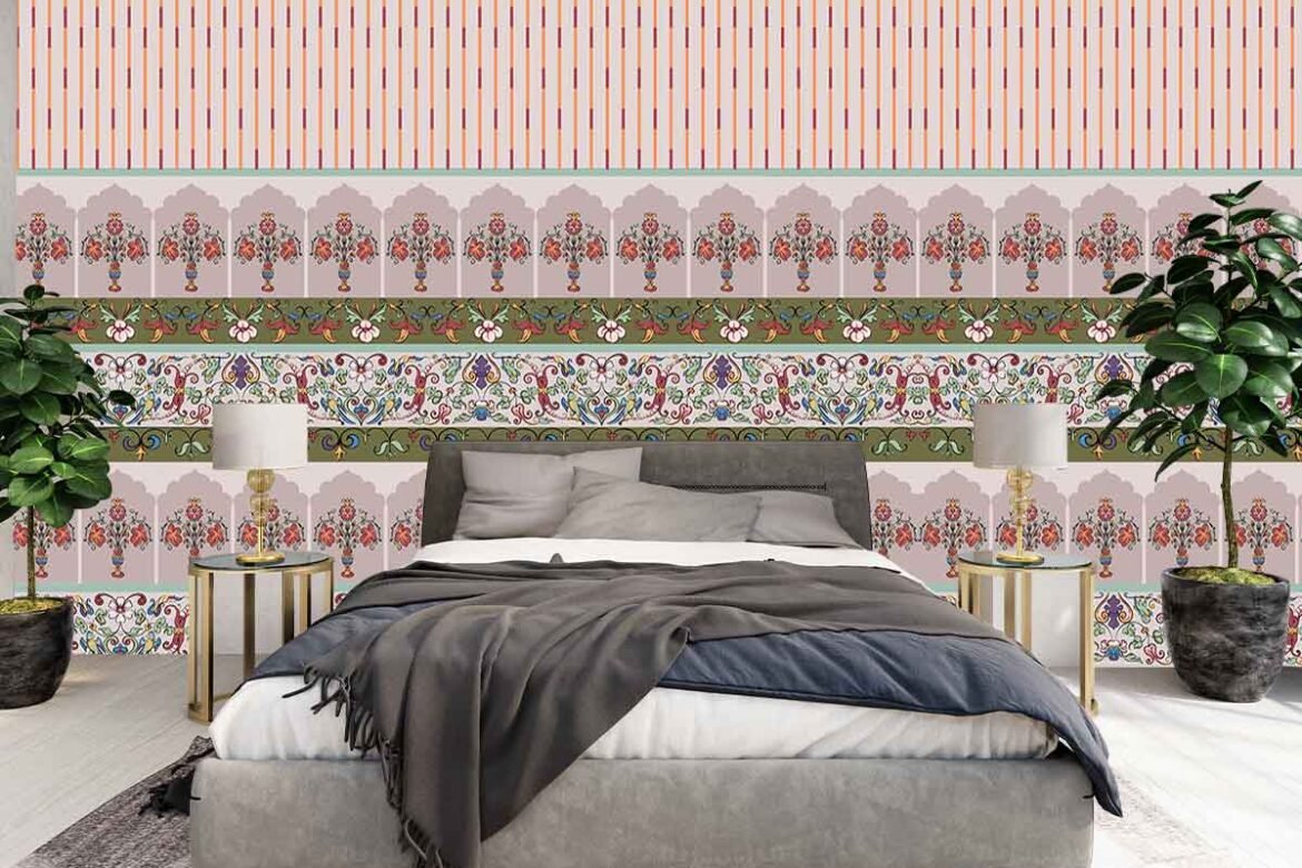 multicolour floral border wallpaper for bedroom feature wall