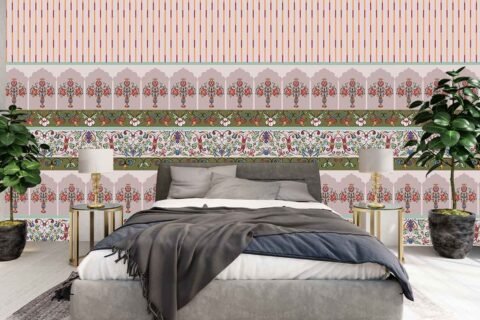 multicolour floral border wallpaper for bedroom feature wall