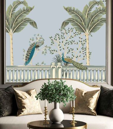 Peacock on a Balcony Wallpaper