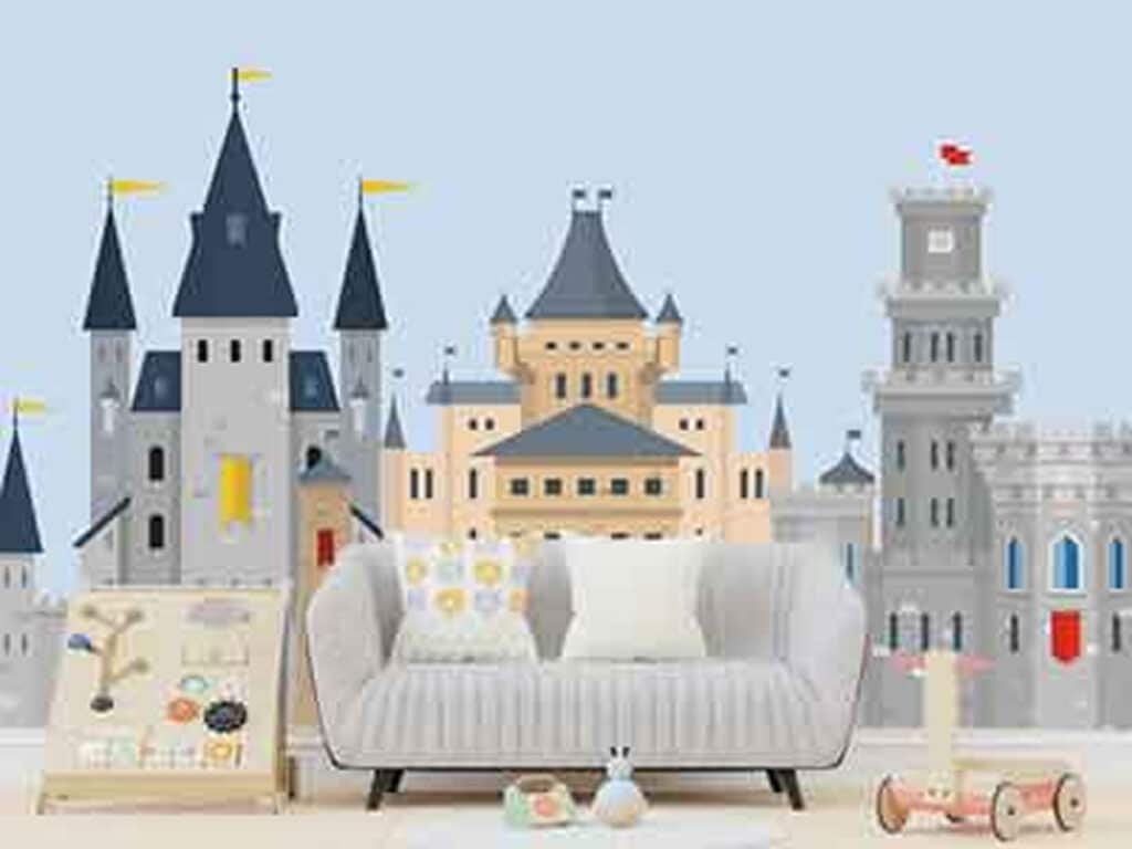 1Wall-Mural-Nordic-Minimalist-Cartoon-Castle-Wallpaper