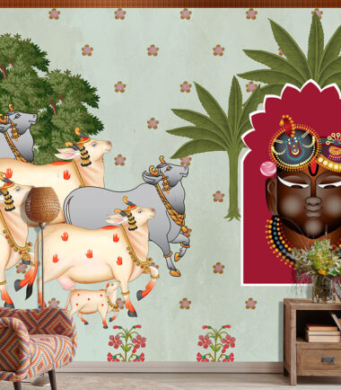 Shrinath ji with group of Colorful Cows Wallpaper