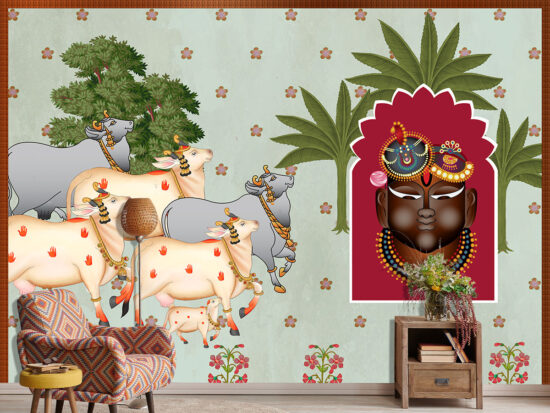 Shrinath ji with group of Colorful Cows Wallpaper