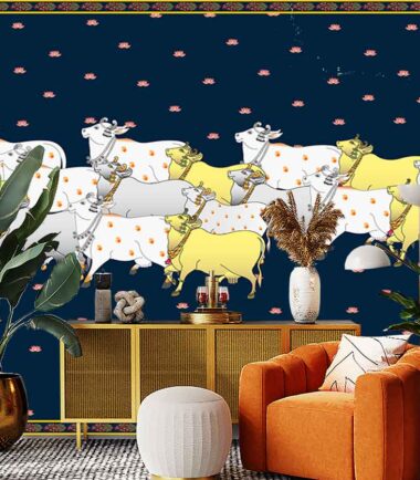 Group of Pichwai cow design wall mural