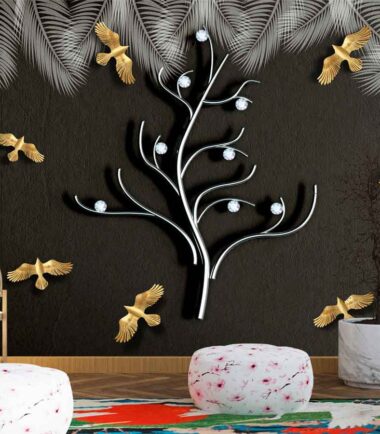 3D Mural Abstract Tree and Birds Wallpaper