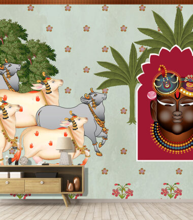 Shrinath ji with group of Colorful Cows Wallpaper