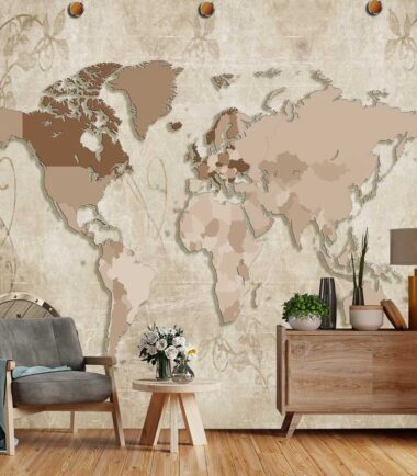 World Map and Modern Wall Mural Wallpaper