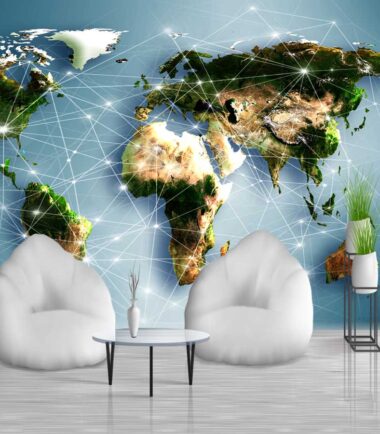 Wall Mural Digital World Map With Connection Lines Wallpaper