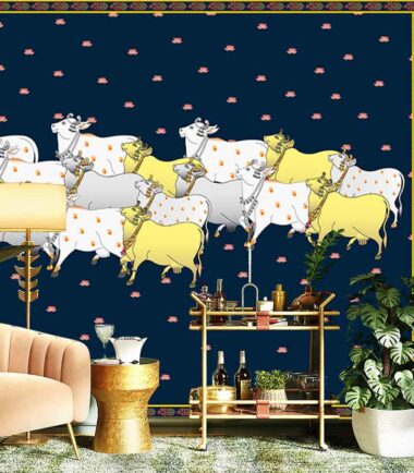 Group of Pichwai cow design wall mural