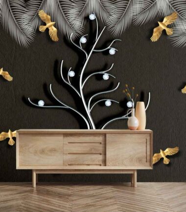 3D Mural Abstract Tree and Birds Wallpaper