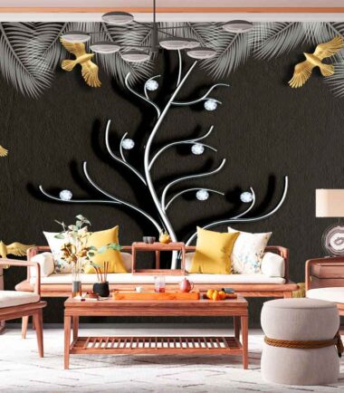 3D Mural Abstract Tree and Birds Wallpaper
