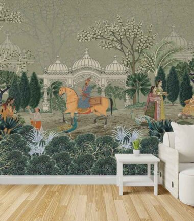 Ramayan Jharokha Vignettes' Wallpaper in Dusky