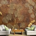 Luxury golden leaf 3D wallpaper for wall premium design
