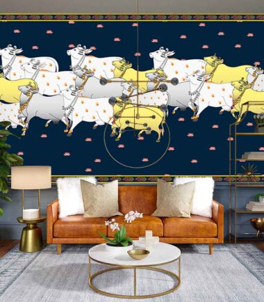 Group of Pichwai cow design wall mural