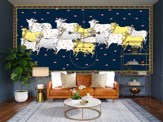 Group of Pichwai cow design wall mural