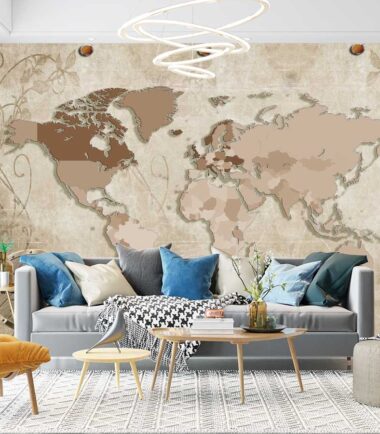 World Map and Modern Wall Mural Wallpaper