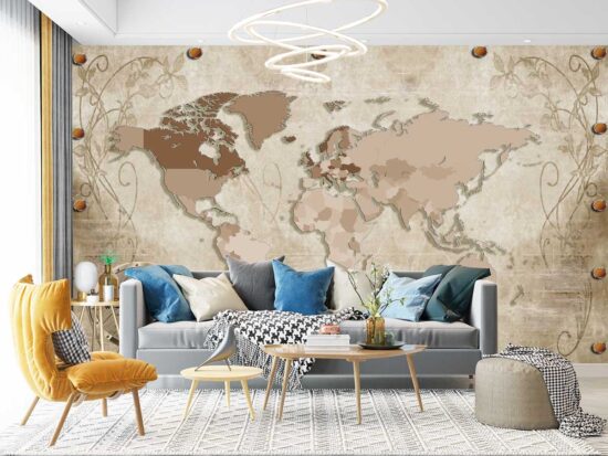 World Map and Modern Wall Mural Wallpaper