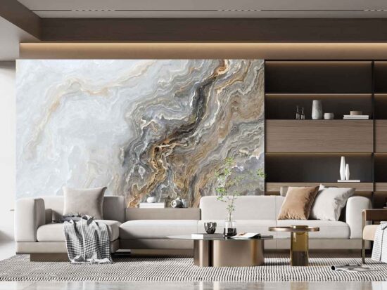 Golden Layered Quartz Marble Wall Mural