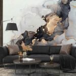 Luxury Abstract Fluid Art Painting Background Black Gold Wallpaper