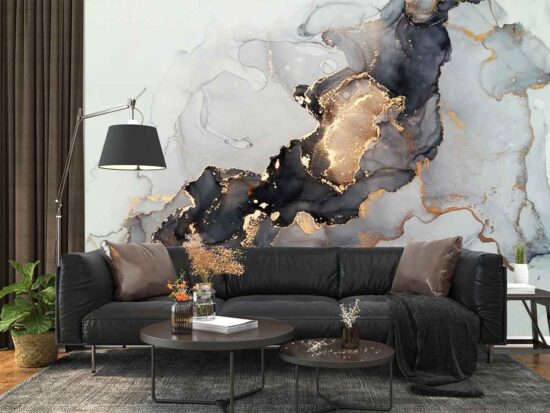 Luxury Abstract Fluid Art Painting Background Black Gold Wallpaper