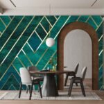 Morden Luxury Green and Golden Geometric Panels Wallpaper