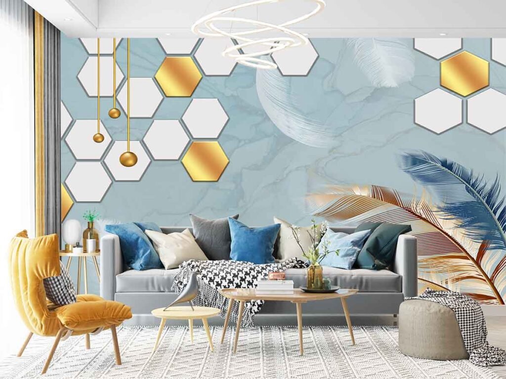 Geometric Hexagon Marble Wallpaper