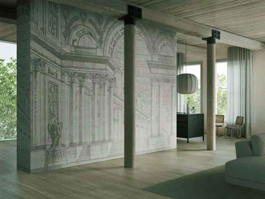 Classical architectural wall mural wallpaper with vintage European column design for luxury interiors