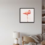 Elegant pink flamingo wall frame for bedroom and modern home wall decor