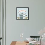 Vintage teapot and cup wall frame for modern kitchen and dining room wall decor