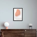 Minimalist abstract contour line wall frame with soft peach organic shape and flowing geometric lines for modern home décor