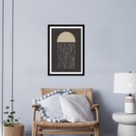 Minimalist jellyfish wall frame with elegant beige jellyfish illustration on a dark background for modern home décor