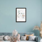 Minimalist woman line art wall frame with abstract female portrait and botanical details for modern living room décor