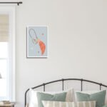 Abstract flamingo wall frame with modern coral bird artwork for stylish bedroom and home décor