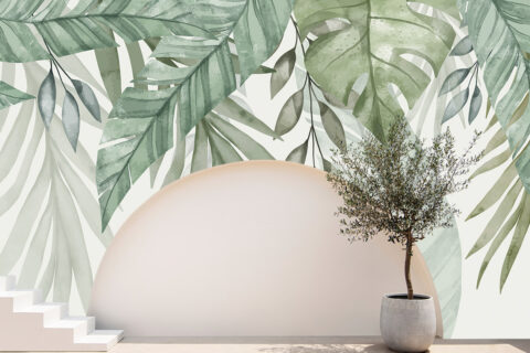 Pastel Leaf Serenity Exterior Wallpaper