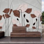 Abstract floral exterior wallpaper with artistic flowers and tall stems