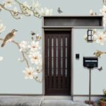 Magnolia bird exterior wallpaper with white flowers, branches and birds