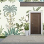 Tropical palm and botanical exterior wallpaper with lush green leaves