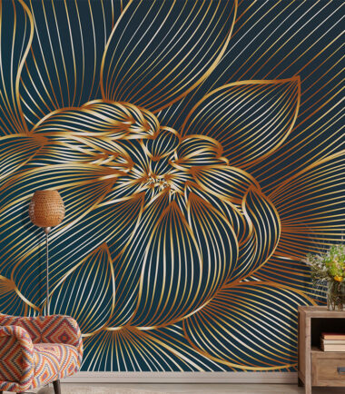 Golden lines 3d flower wallpaper