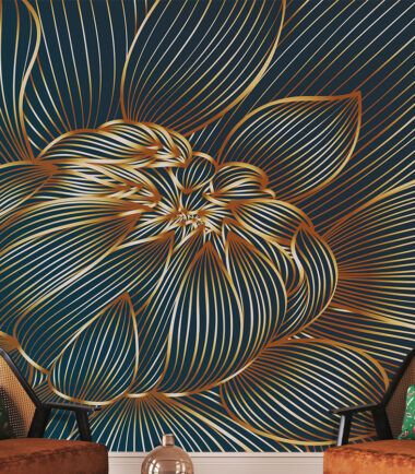 Golden lines 3d flower wallpaper