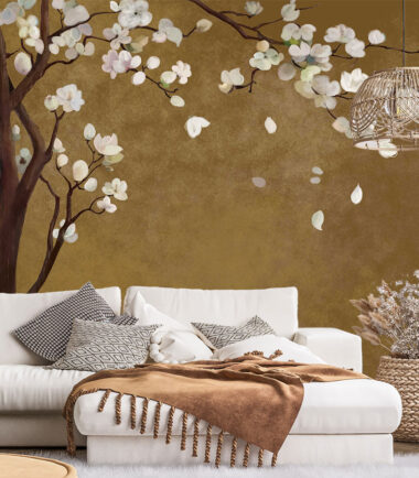 Chinoiserie white blossom floral tree wallpaper