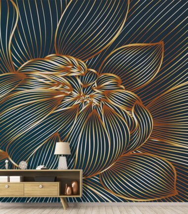 Golden lines 3d flower wallpaper